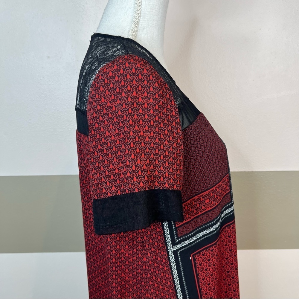 2/$25 Express Red Floral Lace Contemporary Business Short Sleeve Slip Dress S - Picture 6 of 16